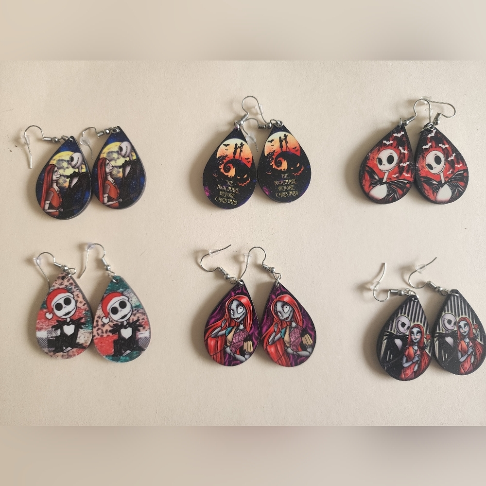 Nightmare Before Christmas Teardrop Earrings Jack Skellington 6 Pairs Never Worn